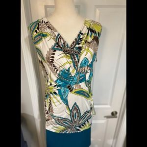 Peck & Peck Tropical Cowl Neck sleeveless Top Lime, Turquoise, Brown and…